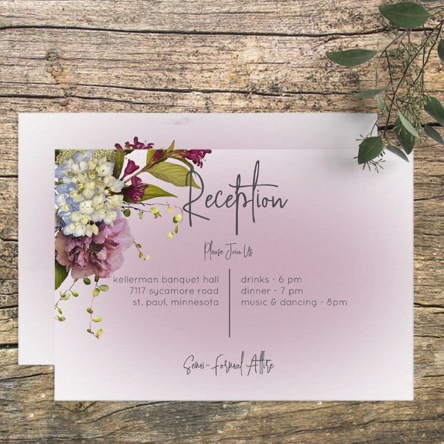 Peri White Mauve Floral Moderner Empfang Card Begleitkarte (Von Creator hochgeladen)