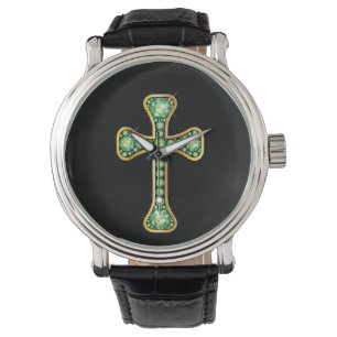 "Peridot-" christliches Kreuz in der Golduhr Armbanduhr