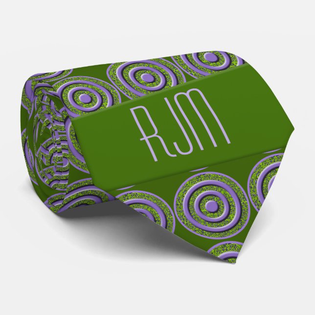 Peridot Green und Lila Paisley Mit Monogramm Krawa Krawatte (Gerollt)