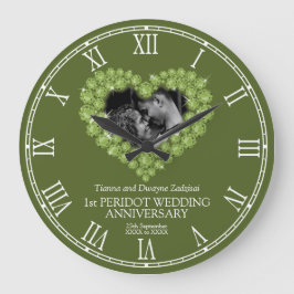 Peridot photo heart 1st wedding anniversary large große wanduhr