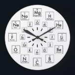 PERIODIC TABLE OF ELEMENTS - 24 HOUR GROßE WANDUHR<br><div class="desc">This 24-HOUR clock design substitute the 24 numbers normally found on the face of an clock with the first twenty-four of the 118 elemente on conventional periodic table of elements. The replacement of elemente for numbers is as attraactive as it is educational. This clock is the perfect gift for chemists,...</div>