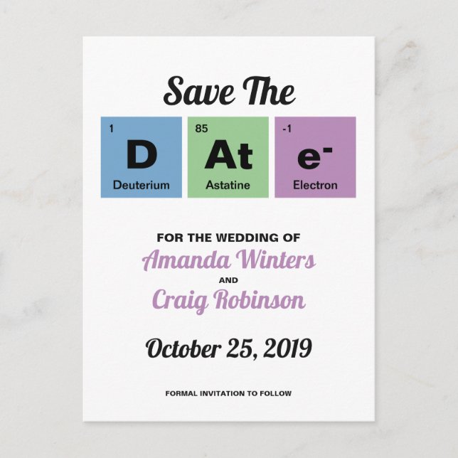 Periodische Tabelle der Elemente Ankündigungspostkarte (Vorderseite)