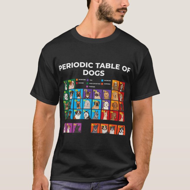 Periodische Tabelle der Hunde, Hunde über, lustige T-Shirt (Vorderseite)