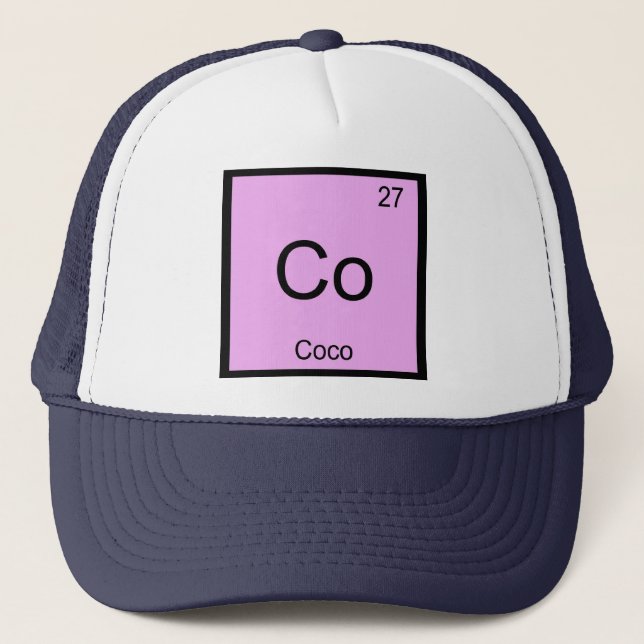 Periodische Tabelle für Coco Name Chemistry Elemen Truckerkappe (Vorderseite)