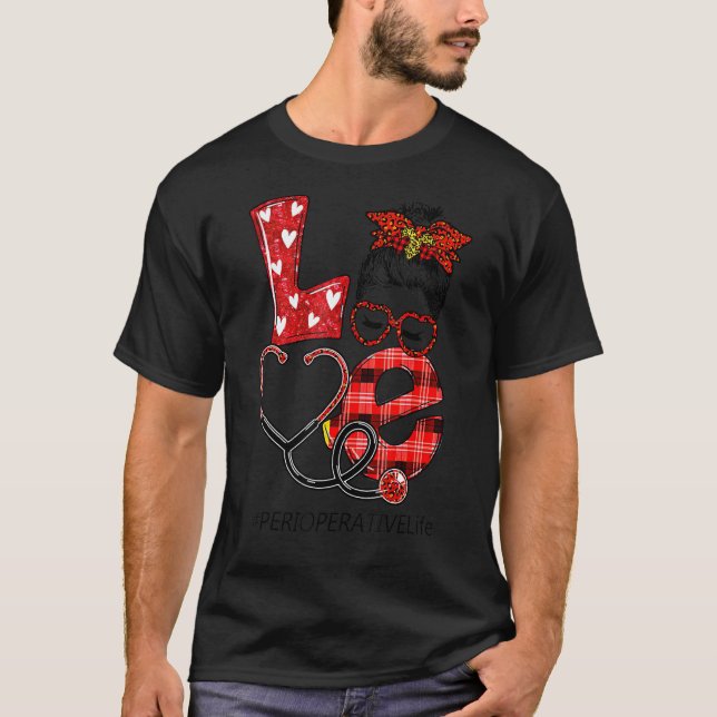 Perioperative Nurse Kariert Leopard Liebe Herz Mes T-Shirt (Vorderseite)