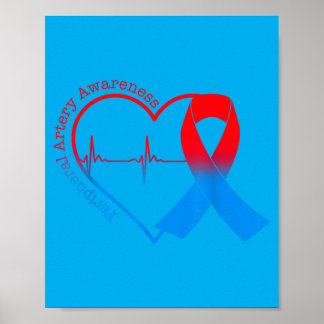 Peripheral Artery Disease Heart Red Blue Ribbon Poster