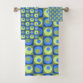 Periwinkle Blau Grüner Platz Dot Geometrisches Mus Badhandtuch Set