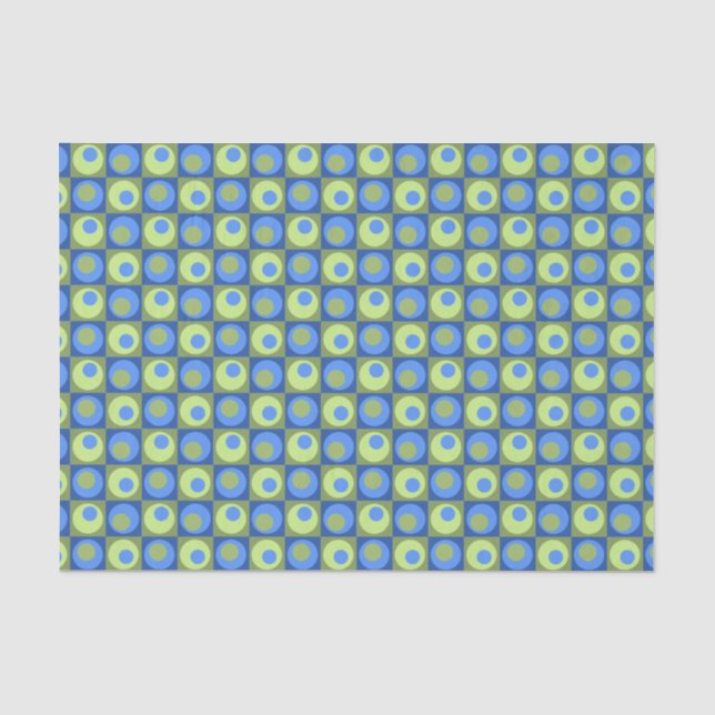 Periwinkle Blau Grüner Platz Dot Geometrisches Mus Seidenpapier (Vorderseite)