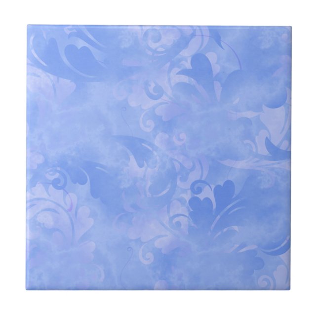 Periwinkle Blue Abstrakt Feather Pattern Fliese (Vorderseite)