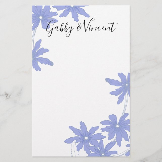 Periwinkle Blue Daisies on White Wedding Briefpapier (Vorderseite)