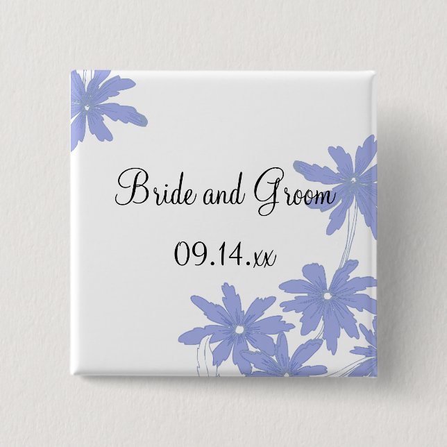 Periwinkle Blue Daisies on White Wedding Button (Vorderseite)
