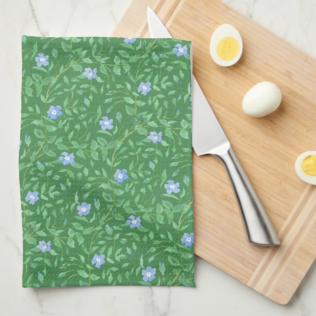 Periwinkle Blue Dark Green Country Stil Floral Handtuch (Viertel Falte)