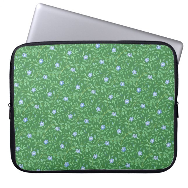 Periwinkle Blue Dark Green Country Stil Floral Laptopschutzhülle (Vorderseite)