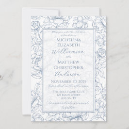 Periwinkle Blue Elegant Hand-Drawn Floral Wedding  Einladung