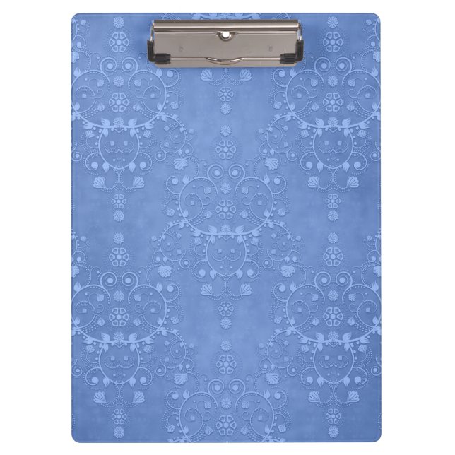 Periwinkle Blue Extravagant Damask Muster Klemmbrett (Vorderseite)