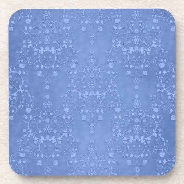 Periwinkle Blue Extravagant Floral Damask Muster Getränkeuntersetzer (Vorderseite)