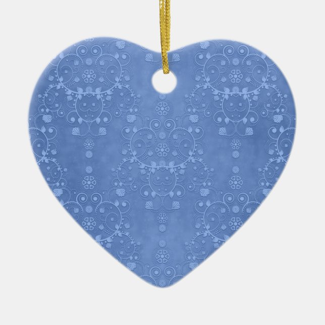 Periwinkle Blue Extravagant Floral Damask Muster Keramikornament (Vorne)