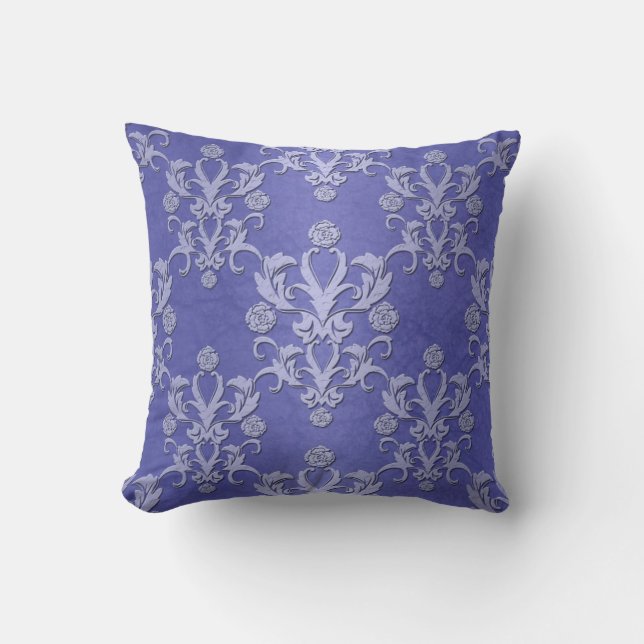 Periwinkle Blue Extravagant Floral Damask Muster Kissen (Vorderseite)
