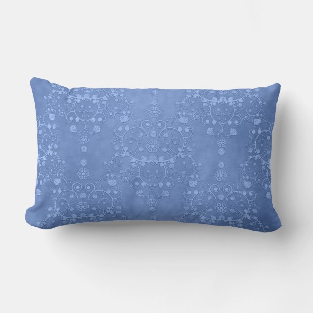 Periwinkle Blue Extravagant Floral Damask Muster Lendenkissen (Vorderseite)