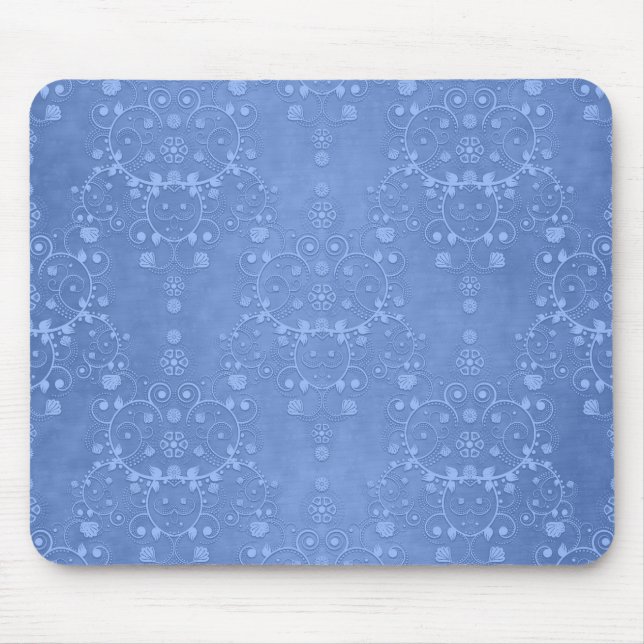 Periwinkle Blue Extravagant Floral Damask Muster Mousepad (Vorne)