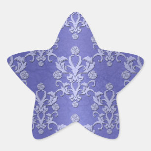 Periwinkle Blue Extravagant Floral Damask Muster Stern-Aufkleber