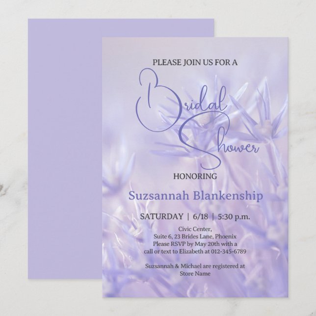 Periwinkle Blue Floral Background Brautparty Einladung (Vorne/Hinten)