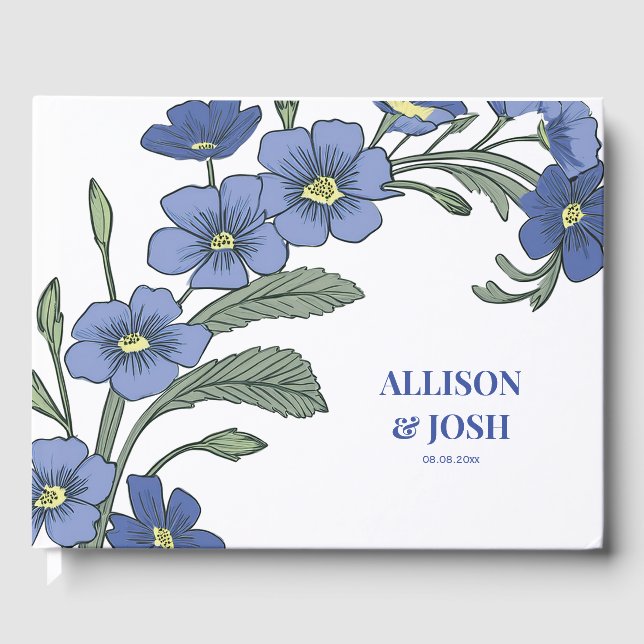 Periwinkle Blue Floral Moderne Hochzeit Gästebuch (Vorderseite)
