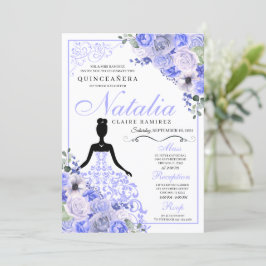Periwinkle Blue Floral Quinceanera Geburtstag Einladung