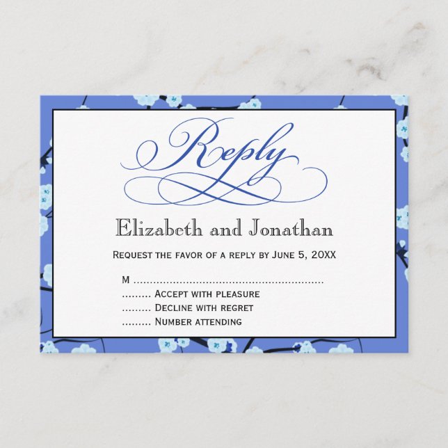 Periwinkle Blue Floral Reply RSVP Card (Vorderseite)