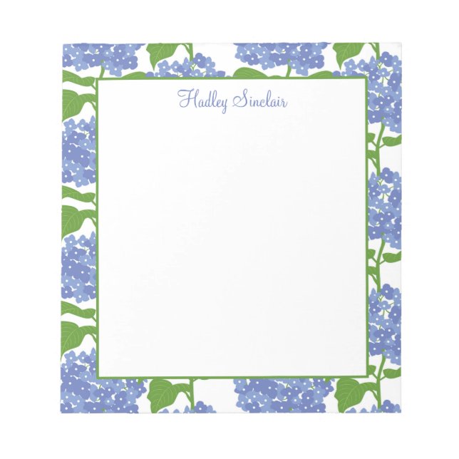 Periwinkle Blue Hydrangea Muster Notepad Notizblock (Vorderseite)