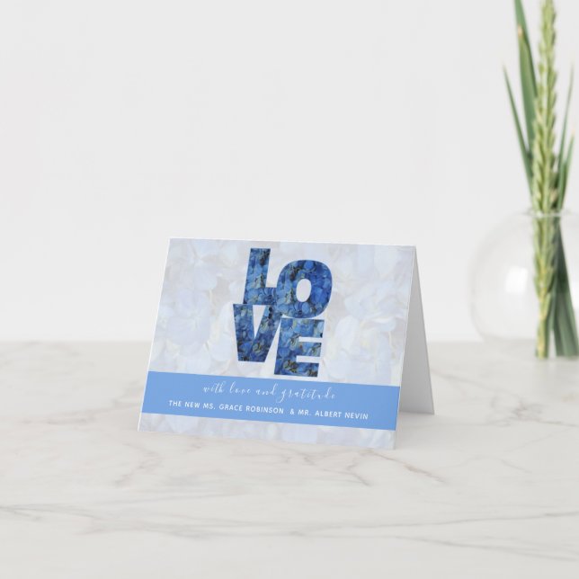 Periwinkle Blue Hydrangeas LIEBE Danke Karte (Vorderseite)