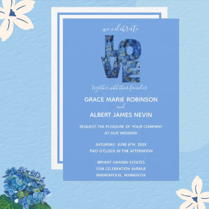 Periwinkle Blue Hydrangeas LIEBE Wedding Einladung