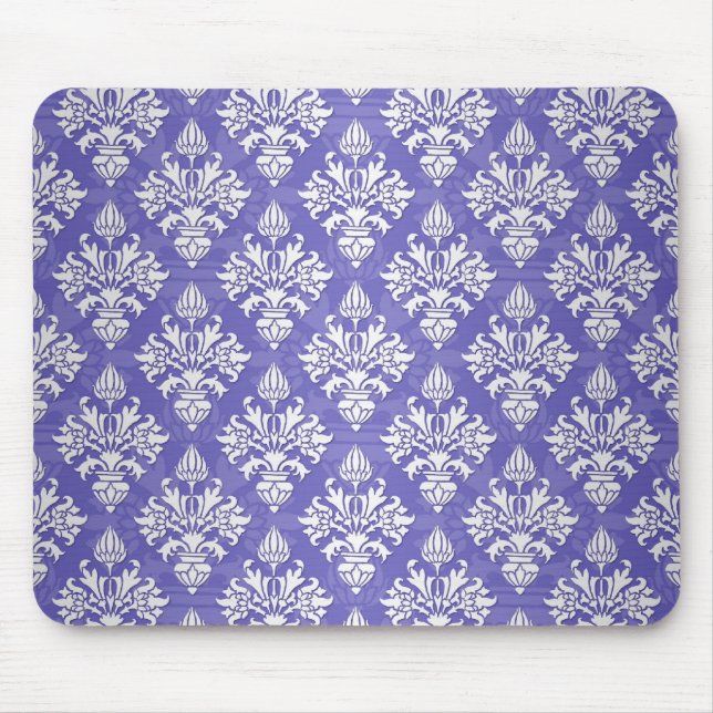 Periwinkle Blue Lila Artichoke Damask Muster Mousepad (Vorne)
