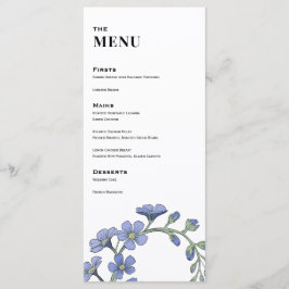 Periwinkle Blue Modern Floral Hochzeitessen Menükarte