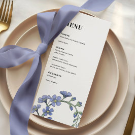 Periwinkle Blue Modern Floral Hochzeitessen Menükarte