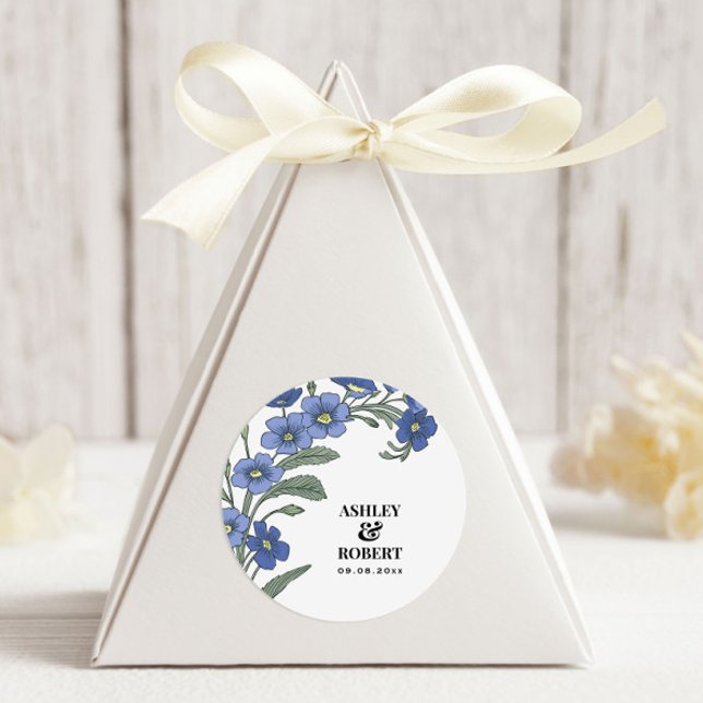 Periwinkle Blue Modern Floral Wedding Runder Aufkleber (Von Creator hochgeladen)