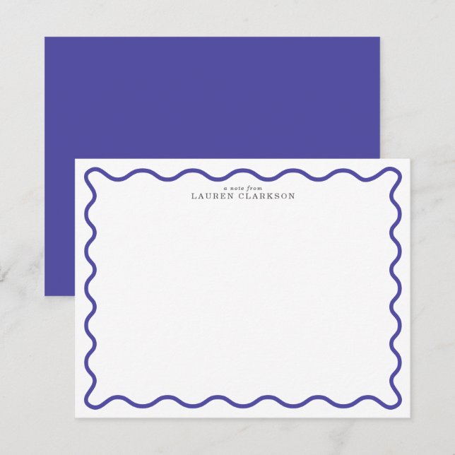 Periwinkle Blue Modern Wavy Border Note card Einladung (Vorne/Hinten)