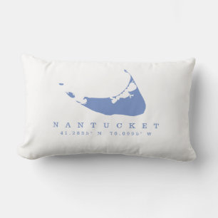 Periwinkle Blue Nantucket Karte mit Koordinaten Lendenkissen