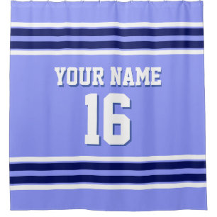 Periwinkle Blue Navy White Stripes Sports Jersey Duschvorhang