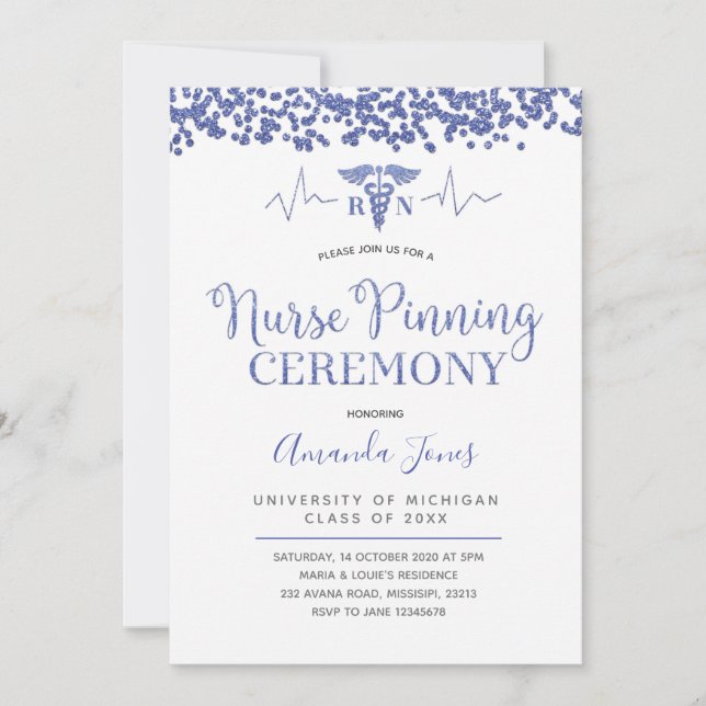 Periwinkle Blue Nurse Pinning Zeremonie Einladung (Vorderseite)
