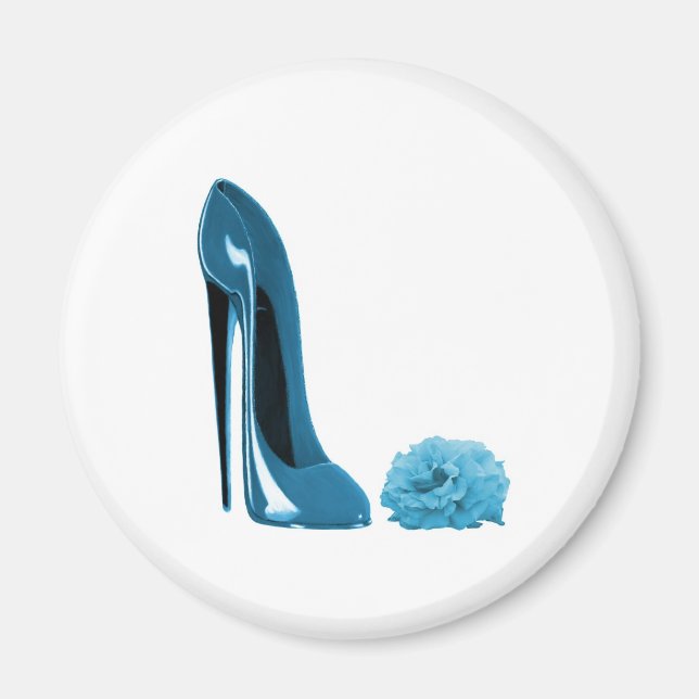 Periwinkle Blue Stiletto Shoe und Rose Magnet (Vorne)