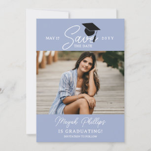 Periwinkle Blue Typografy Foto Abschluss Save The Date