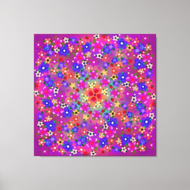 Periwinkle Blue und Violet Blume und Hearts Boho Leinwanddruck (Vorderseite)