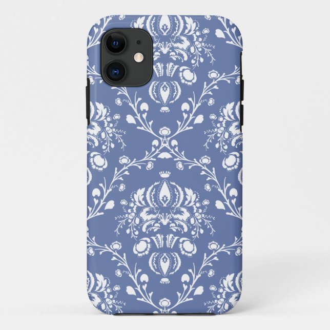 Periwinkle Blue und White Damask Case-Mate iPhone Hülle (Rückseite)