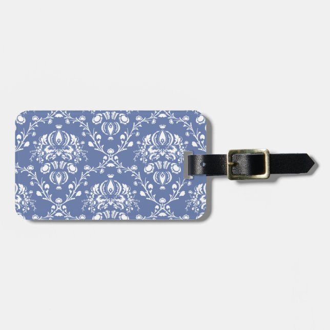 Periwinkle Blue und White Damask Gepäckanhänger (Vorderseite horizontal)