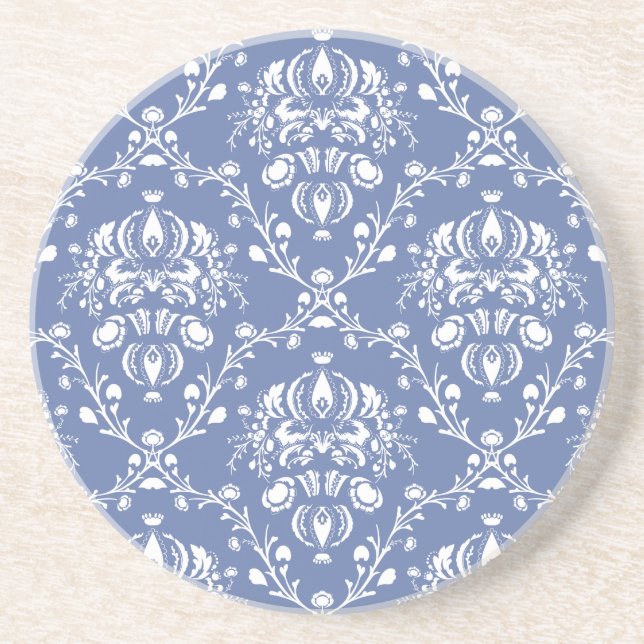 Periwinkle Blue und White Damask Getränkeuntersetzer (Vorne)