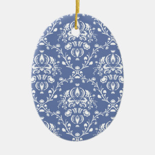 Periwinkle Blue und White Damask Keramik Ornament