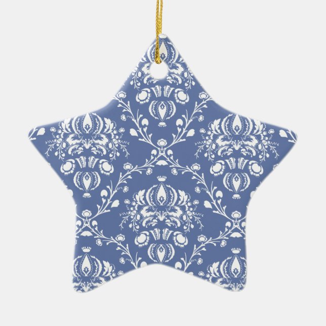 Periwinkle Blue und White Damask Keramikornament (Vorne)