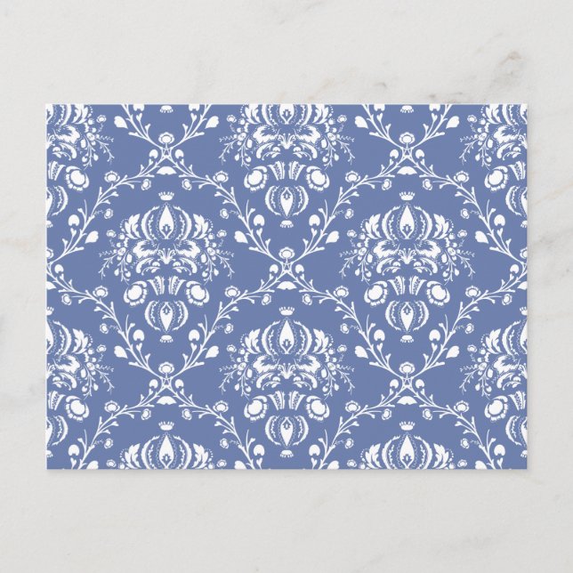 Periwinkle Blue und White Damask Postkarte (Vorderseite)