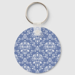 Periwinkle Blue und White Damask Schlüsselanhänger